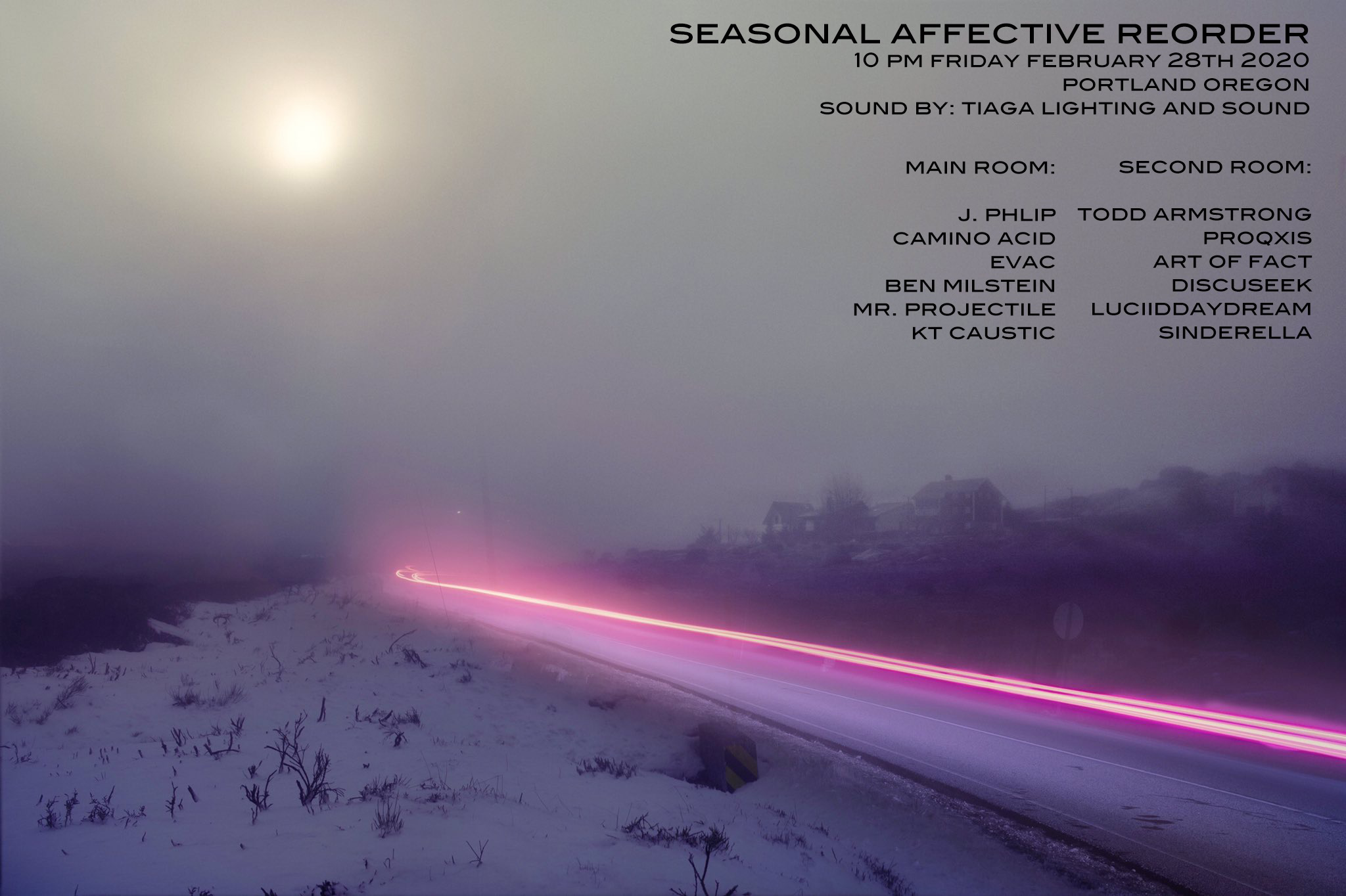 Flyer for the Seasonal Affective Reorder party in 2020 Portland Oregon